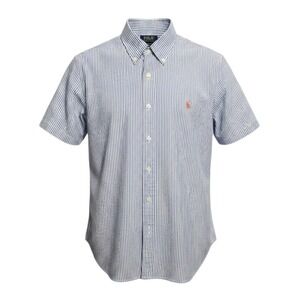 NWT Polo Ralph Lauren Untucked Fit Seersucker Button Down Shirt Blue strip Med.